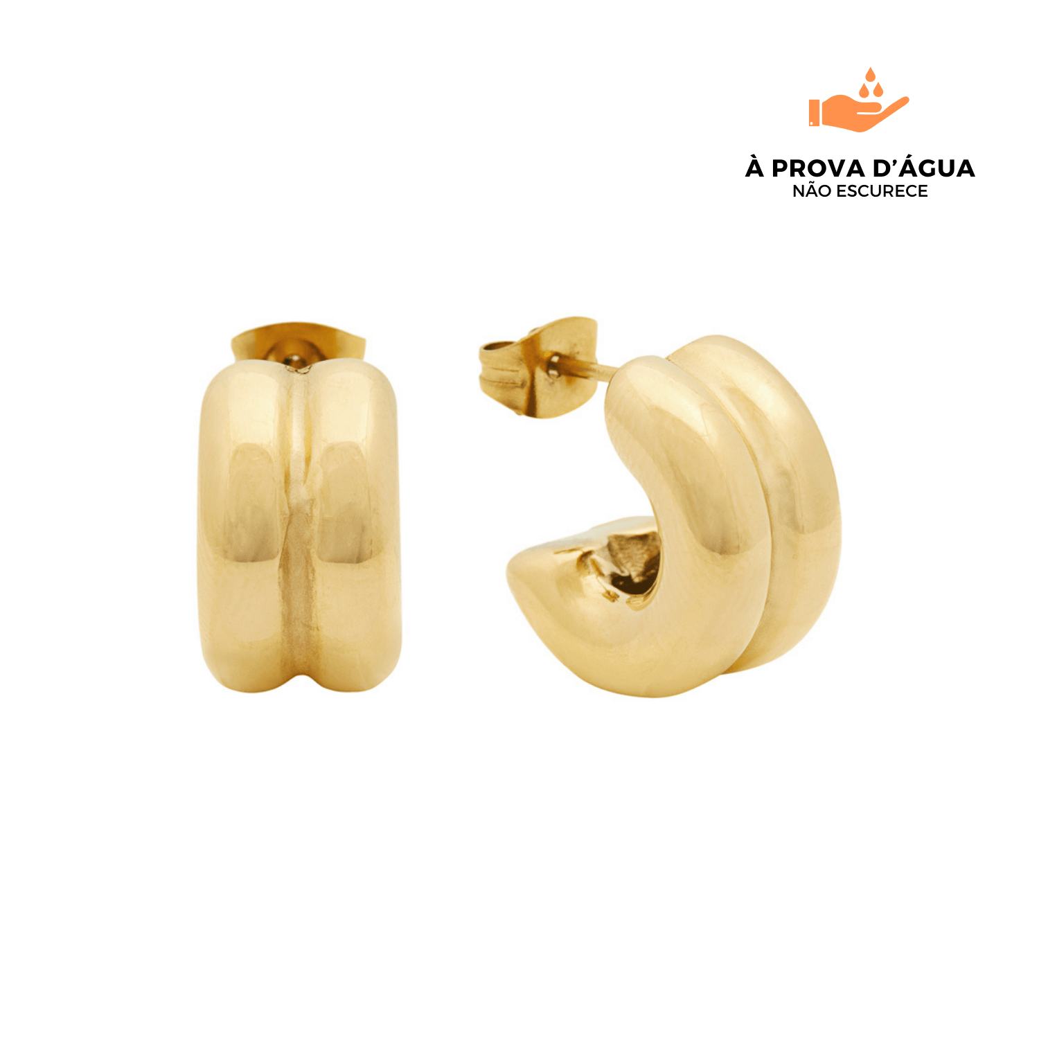 Brincos Curvados Mini Banhados em Ouro 18k