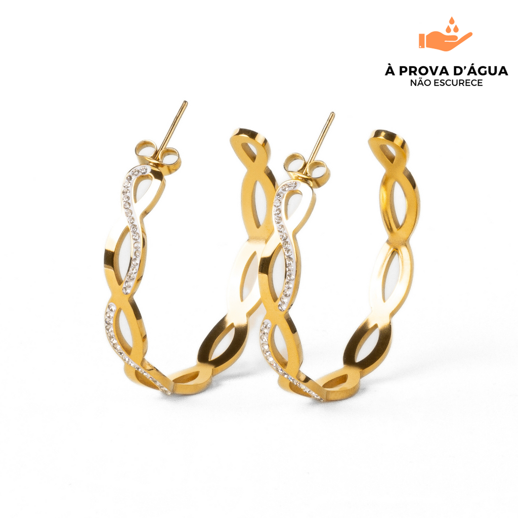 Brincos Elos com Pedras Brilhantes Banhados em Ouro 18k