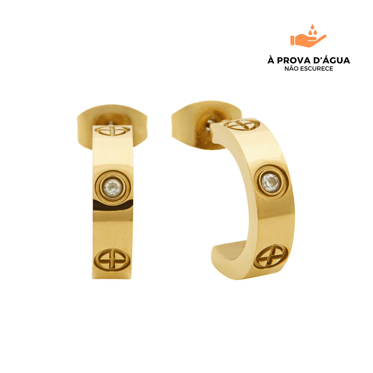 Brincos de Argola Pedras de Glamour Banhados em Ouro 18k