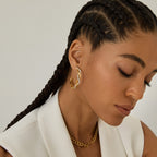 Brincos Elos com Pedras Brilhantes Banhados em Ouro 18k