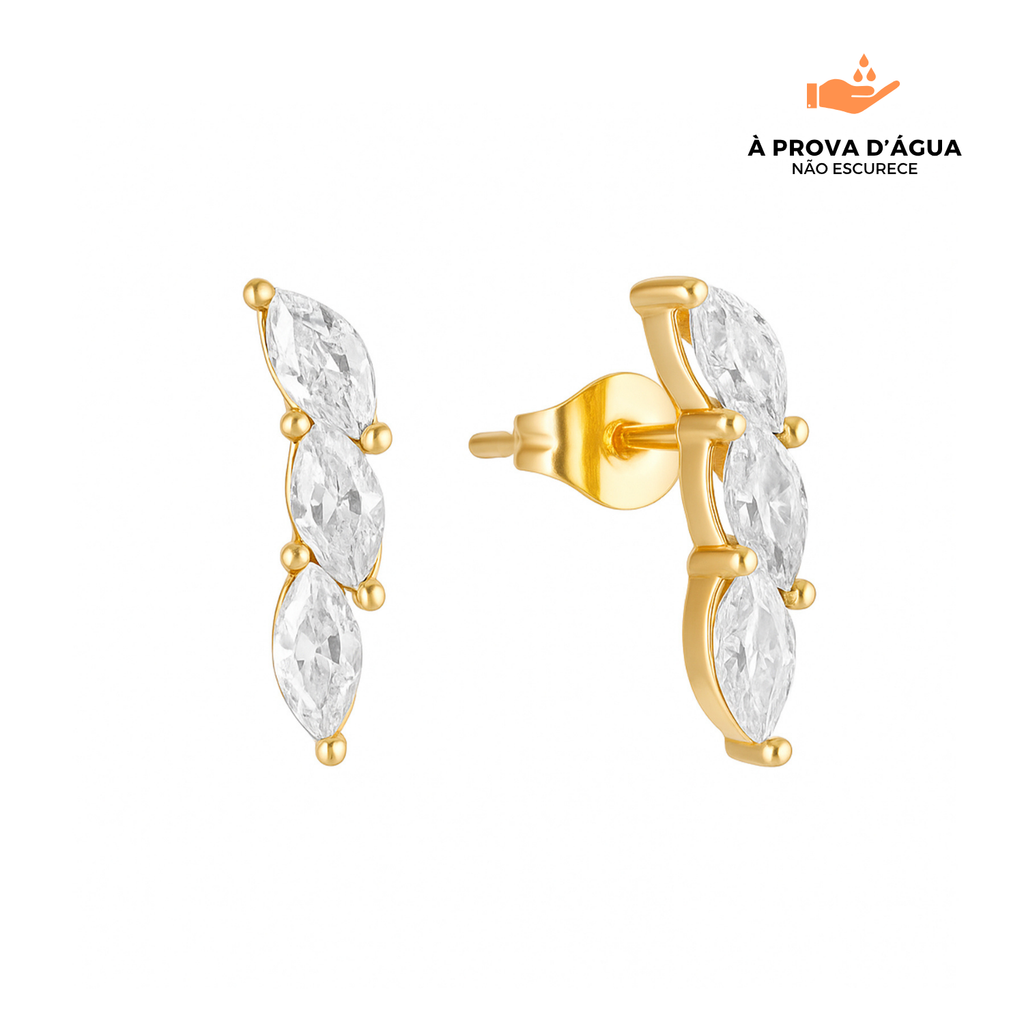 Brincos Florença Branco Banhados em Ouro 18k