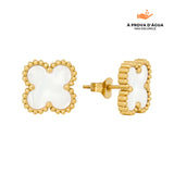 Brincos de Trevo Branco Banhados em Ouro 18k