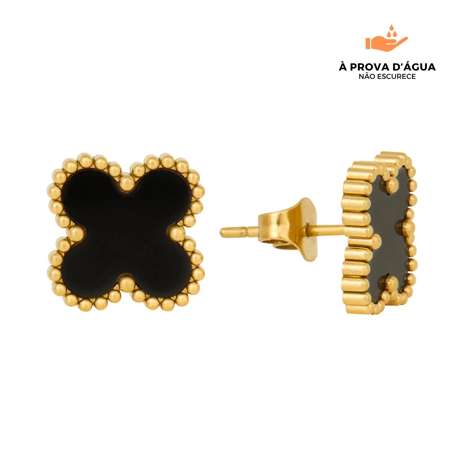 Brincos de Trevo Preto Banhados em Ouro 18k