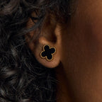 Brincos de Trevo Preto Banhados em Ouro 18k