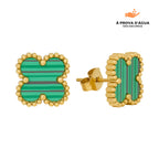 Brincos de Trevo Verde Banhados em Ouro 18k