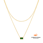 Colar Duplo Esmera Banhado em Ouro 18k