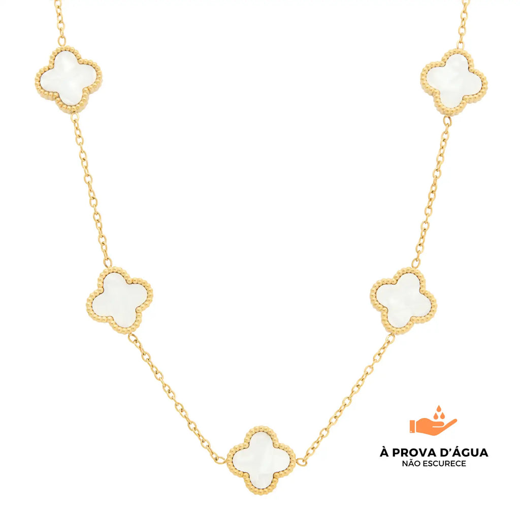 Colar de Trevo Branco Banhado em Ouro 18k