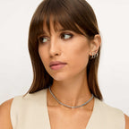 Brincos de Argola com Pedras Brilhantes 8MM Banhados em Prata