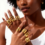 Anel Grosso Geométrico Dourado à Prova D’Água – Aço Inoxidável Banhado a Ouro 18K