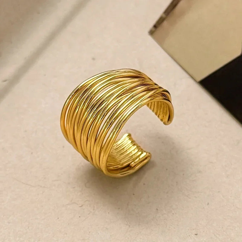 Anel Geométrico Ajustável Banhado a Ouro 18K – Prata 925 Esterlina