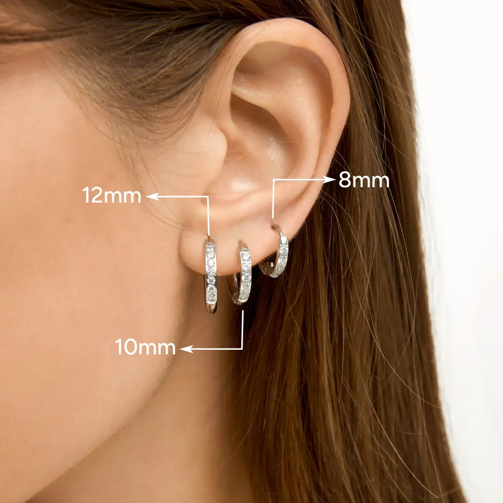 Trio de Brincos de Argola com Pedras Brilhantes Banhados em Prata