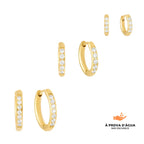 Trio de Brincos de Argola com Pedras Brilhantes Banhados em Ouro 18k