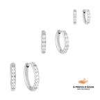 Trio de Brincos de Argola com Pedras Brilhantes Banhados em Prata