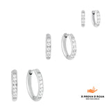 Trio de Brincos de Argola com Pedras Brilhantes Banhados em Prata